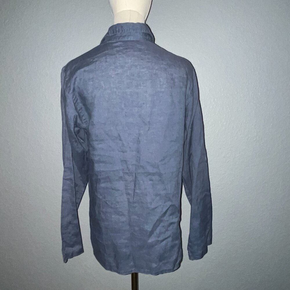 SUNDANCE BLUE 100% LINEN LONG SLEEVE RELAXED POP-OVER TUNIC SHIRT BLOUSE  EUC -S - Picture 7 of 13
